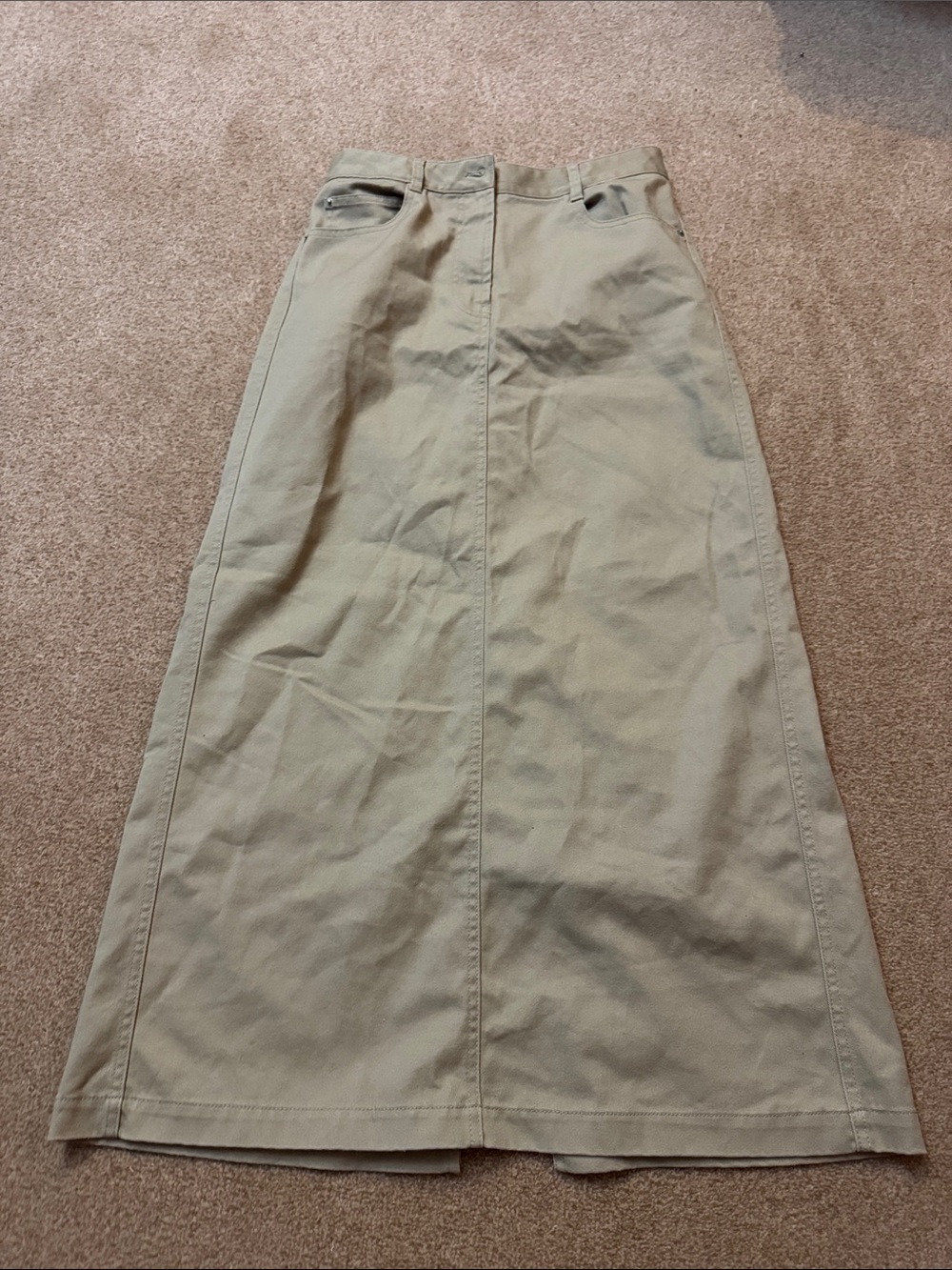 Musinsa Standard Classic High-Waist Long A-Line Skirt in Light Khaki size M